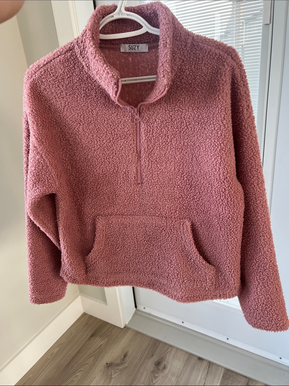 Suzy Shier Pink Sherpa style Quarter Zip Pullover size small